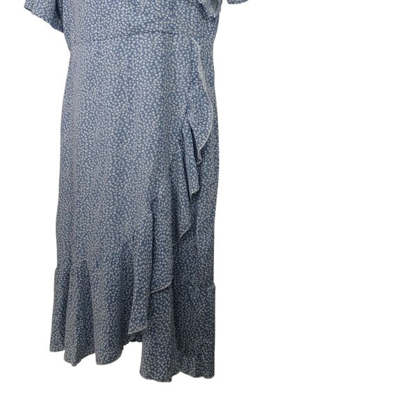Shein Blue Printed Faux Wrap Dress With Ruffle Short Sleeves Women Size XL US 12 - Picture 2 of 12